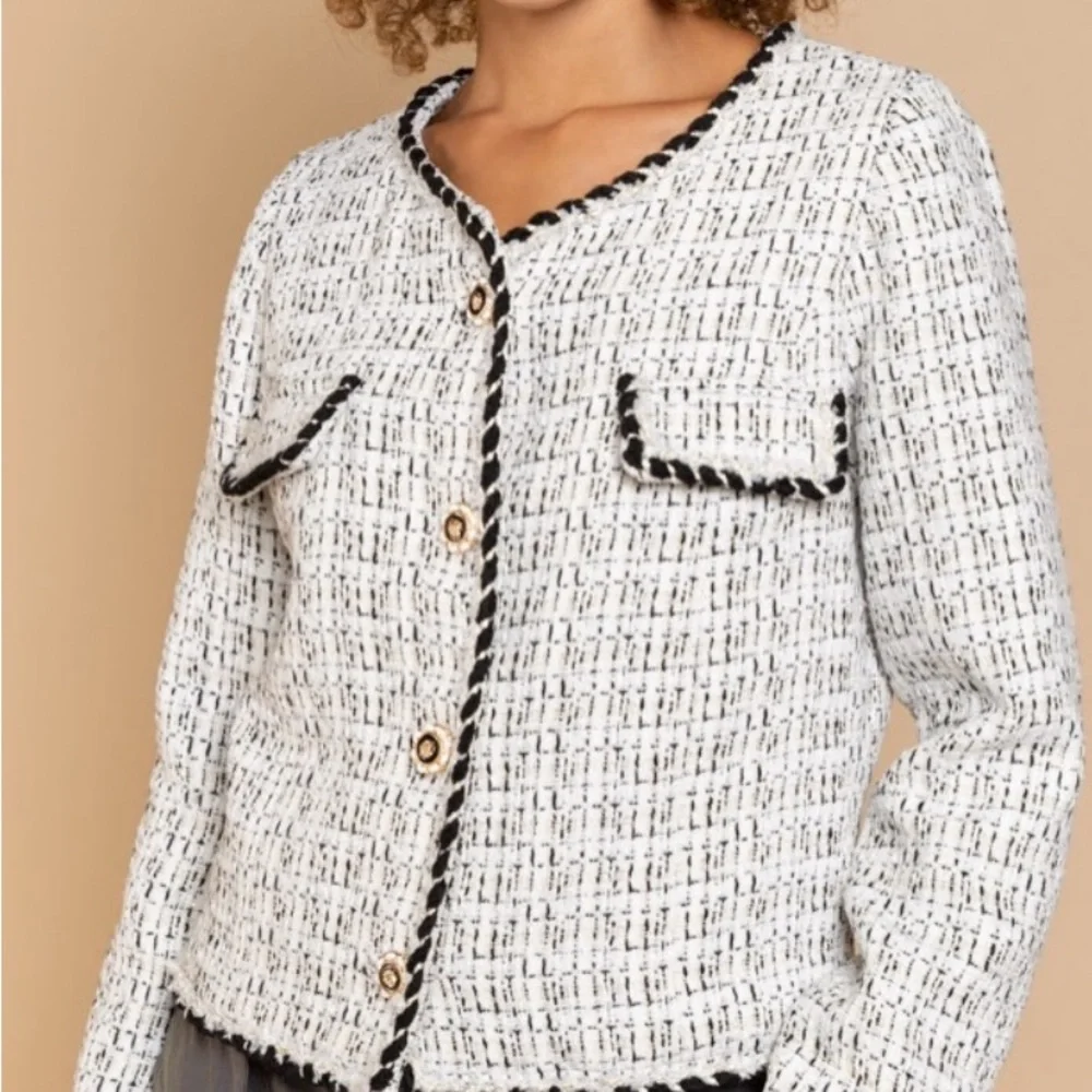 P24 Sale 🥳POL Chic White and Black Tweed Jacket - Picture 2 of 3